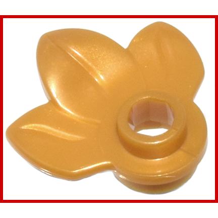 Plant Plate Round 1 x 1 with 3 Layered Leaves - Part - 32607 - Pearl Gold - new - Qty:15