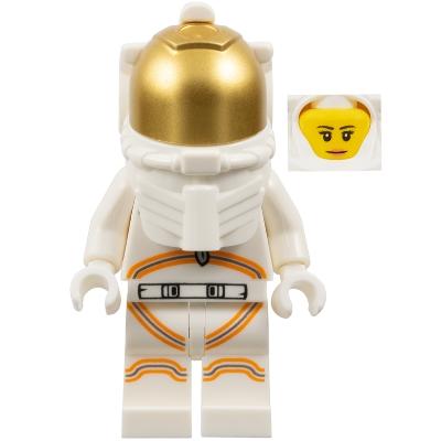 Astronaut - Female White Spacesuit with Orange Lines Closed Mouth Smile - Minifigure