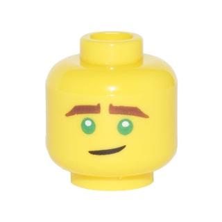 Minifigure Head Reddish Brown Eyebrows Green Eyes Crooked Smile Pattern (Lloyd) - Part - 3626pb1873 - Yellow - used - Qty:1