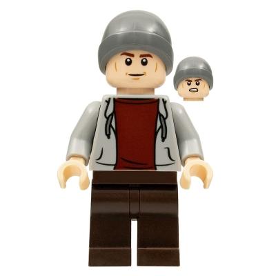 Dinosaur Market Stall Owner - Male Light Bluish Gray Hoodie Dark Brown Legs Dark Bluish Gray Beanie - Minifigure - Used