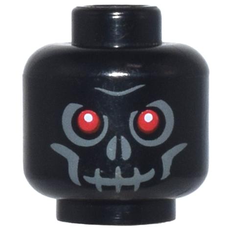 Minifigure Head Skull with Red Eyes Dark Bluish Gray Eye Shadow Cheek Lines Mouth and Nostrils Furrowed Brow Evil Grin Pattern - Part - 3626pb0270 - Black - used - Qty:1