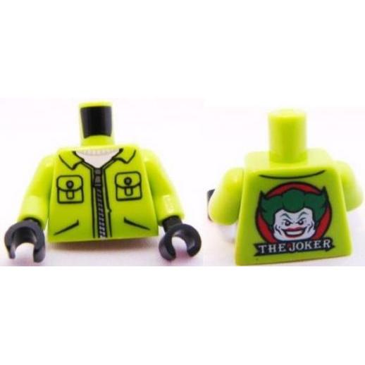Torso Batman Jacket with Pockets and Zipper Joker Head on Red Circle and 'THE JOKER' on Back Pattern / Lime Arms / Black Hands - Part - 973pb1005c01 - Lime - used - Qty:1