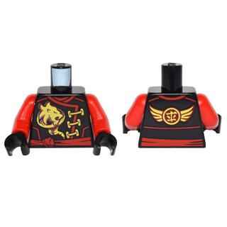 Torso Ninjago Robe with Gold Lion Wings and Ninjago Logogram 'Fire' and Red Sash Pattern / Red Arms / Black Hands - Part - 973pb2278c01 - Black - used - Qty:1