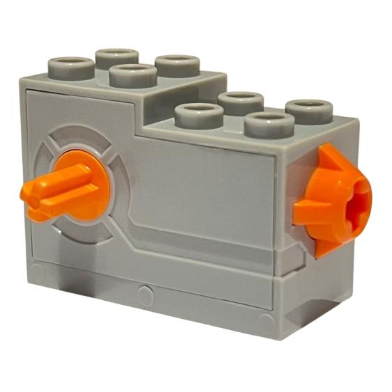 Windup Motor 2 x 4 x 2 1/3 with Orange Axle and Release Button - Part - 61100c01 - Light Bluish Gray - used - Qty:1