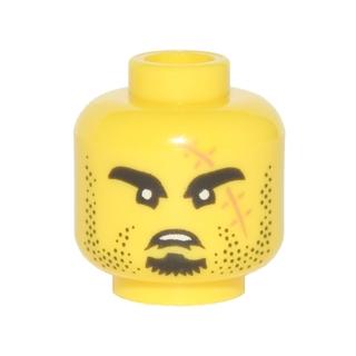 Minifigure Head Black Eyebrows Goatee Stubble and Large Medium Nougat Scar with Stitches Pattern - Part - 3626pb1902 - Yellow - new - Qty:1