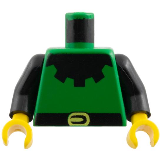 Torso Castle Forestman with Black Collar Black Belt and Yellow Buckle Pattern / Black Arms / Yellow Hands - Part - 973p50c01 - Green - used - Qty:1