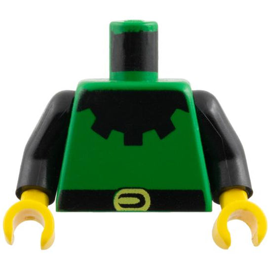 Torso Castle Forestman with Black Collar Black Belt and Yellow Buckle Pattern / Black Arms / Yellow Hands - Part - 973p50c01 - Green - used - Qty:1