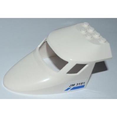 Aircraft Fuselage Forward Top Curved 6 x 10 x 4 with 3 Window Panes with Blue Line and 'JM 3181' Pattern on Both Sides (Stickers) - Set 3181 - Part - 87613pb006 - White - used - Qty:1