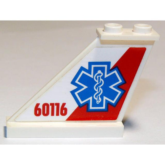 Tail 4 x 1 x 3 with EMT Star of Life and '60116' on Red and White Background Pattern on Left Side (Sticker) - Set 60116 - Part - 2340pb065l - White - used - Qty:5