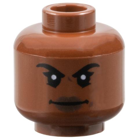 Minifigure Head Female Black Eyebrows Single Eyelashes Lower Eyelids Dark Brown Lips Determined Grin Pattern - Part - 3626pb2112 - Reddish Brown - used - Qty:1