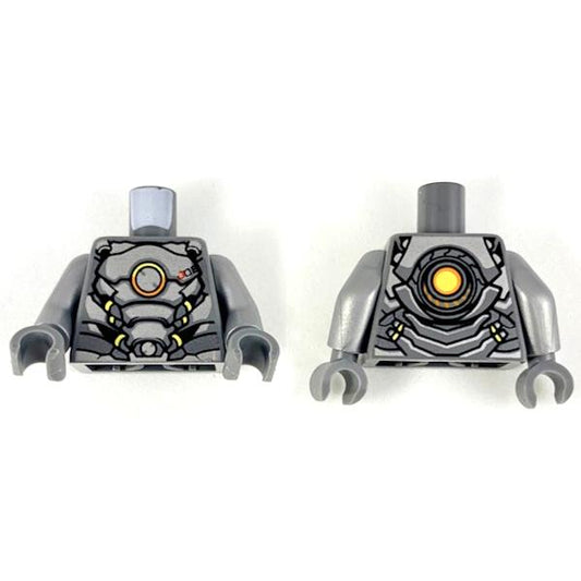 Torso Silver Plate Armor Orange and Yellow Circle Yellow Highlights Pattern / Flat Silver Arms / Dark Bluish Gray Hands - Part - 973pb3428c01 - Dark Bluish Gray - used - Qty:1