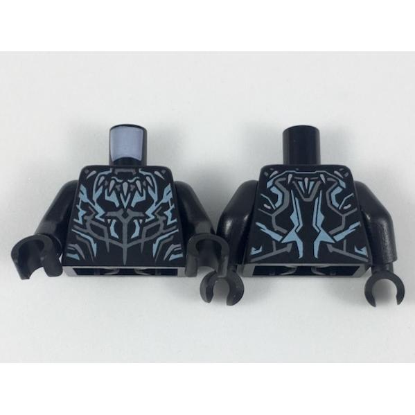 Torso Armor with Dark Bluish Gray Fang Necklace and Panel Lines Metallic Light Blue Highlights Pattern / Black Arms / Black Hands - Part - 973pb3106c01 - Black - used - Qty:1