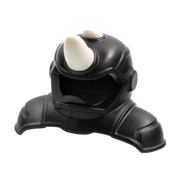 Minifigure Headgear Helmet with Shoulder Pads with Molded White Rhinoceros Horns Pattern - Part - 81848pb01 - Pearl Dark Gray - used - Qty:1