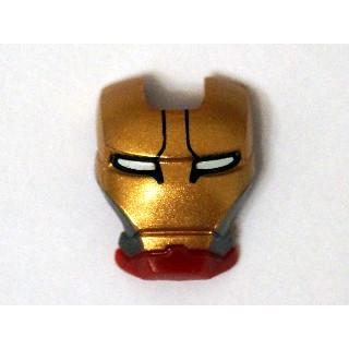 Minifigure Visor Top Hinge with Gold Face Shield Dark Silver Sides Black Lines on Forehead and White Eyes Pattern - Part - 10908pb05 - Dark Red - used - Qty:1