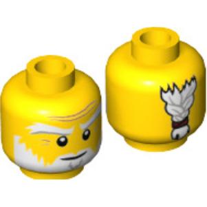 Minifigure Head White and Gray Eyebrows Beard and Braided Ponytail on Back Medium Nougat Wrinkles Smile Pattern (Sensei Wu) - Part - 3626pb2424 - Yellow - used - Qty:1