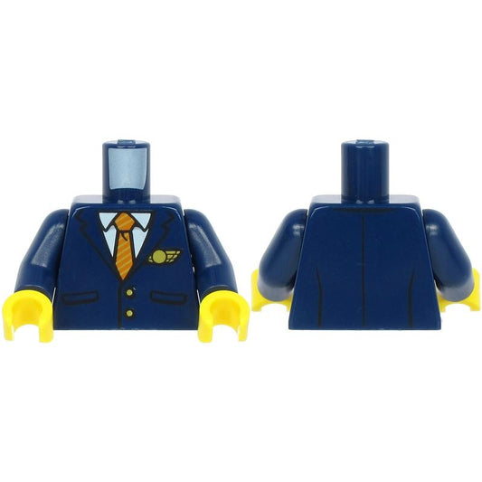 Torso Suit with Pockets over White Shirt Gold and Dark Orange Striped Tie Gold Buttons and Logo Pin Pattern / Dark Blue Arms / Yellow Hands - Part - 973pb3949c01 - Dark Blue - used - Qty:1