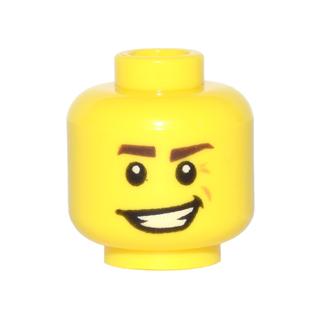 Minifigure Head Dark Brown Eyebrows Crooked Smile and Laugh Lines Pattern - Part - 3626pb1214 - Yellow - used - Qty:1