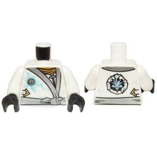 Torso Ninjago Robe with Silver Sash and Ice Power Emblem Pattern / White Arms / Black Hands - Part - 973pb1595c01 - White - used - Qty:1