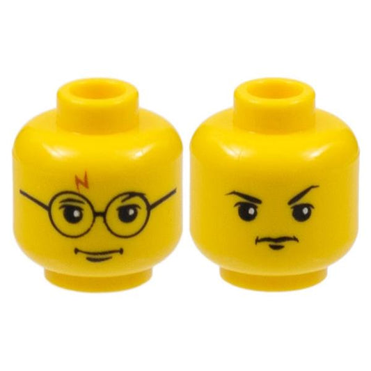 Minifigure Head Dual Sided Glasses with Lightning Bolt on Forehead / Angry Pattern (HP Harry Potter / Gregory Goyle) - Part - 3626px168 - Yellow - new - Qty:1