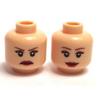 Minifigure Head Dual Sided Female Reddish Brown Eyebrows Black Eyelashes Nougat Eye Shadow Dark Red Lips Frown / Grin Pattern - Part - 3626pb0416 - Light Nougat - used - Qty:1