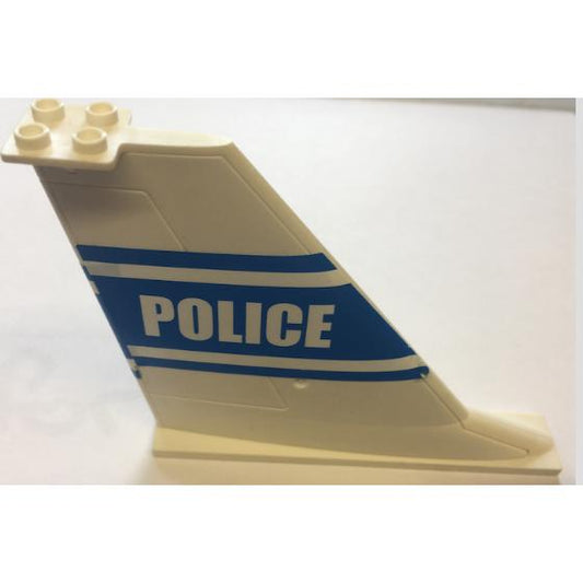 Tail 14 x 2 x 8 with White 'POLICE' and Stripes on Blue Background Pattern on Both Sides (Stickers) - Set 7723 - Part - 54094pb03 - White - used - Qty:1