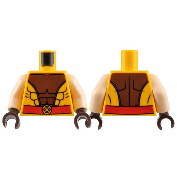 Torso Muscles Outline with Dark Brown Center and Red Belt with X-Men Logo Buckle Pattern / Light Nougat Arms / Dark Brown Hands - Part - 973pb1819c01 - Bright Light Orange - used - Qty:1