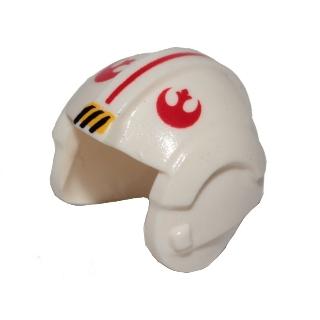 Minifigure Headgear Helmet SW Rebel Pilot with Red Rebel Alliance Symbol and Stripe Pattern - Part - x164px2 - White - used - Qty:1