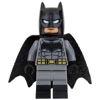 Batman - Dark Bluish Gray Suit Gold Belt Black Hands Spongy Cape Large Bat Logo - Minifigure - Used