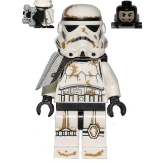 Sandtrooper - White Pauldron Survival Backpack Dirt Stains Balaclava Head Print and Helmet with Dotted Mouth Pattern - Minifigure - New