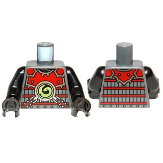 Torso Ninjago Red Armor with Lime Swirl Medallion Pattern / Black Arms / Black Hands - Part - 973pb1349c01 - Dark Bluish Gray - used - Qty:1