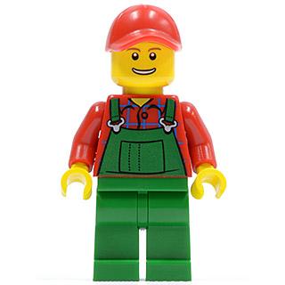 Overalls Farmer Green Red Cap with Hole Open Grin - Minifigure - New