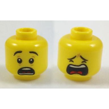Minifigure Head Dual Sided Black Eyebrows Scared / Closed Eyes Crying Pattern - Part - 3626pb1928 - Yellow - used - Qty:1