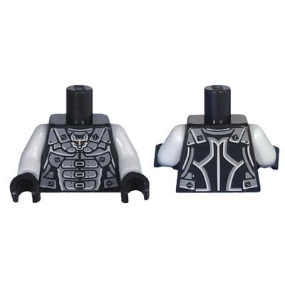 Torso Ninjago Dark Bluish Gray Armor with Wolf Head Emblem Pattern / Light Bluish Gray Arms / Black Hands - Part - 973pb2661c01 - Black - used - Qty:1