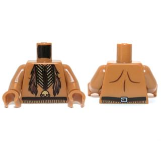Torso Bare Chest with Beaded Necklace and Feathers Pattern / Medium Nougat Arms / Medium Nougat Hands - Part - 973pb1429c01 - Medium Nougat - used - Qty:1