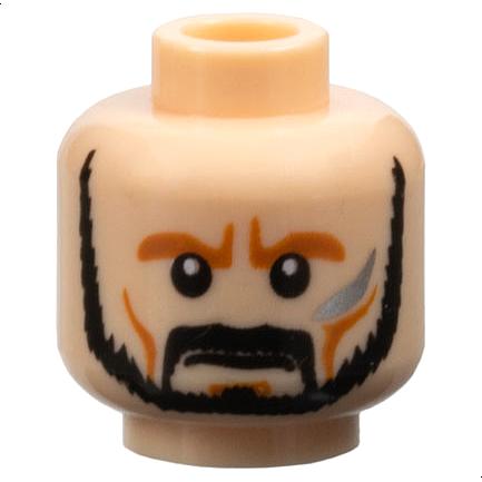 Minifigure Head Beard Trimmed Moustache Silver Cheek Mark Determined Expression Pattern - Part - 3626pb0420 - Light Nougat - used - Qty:1