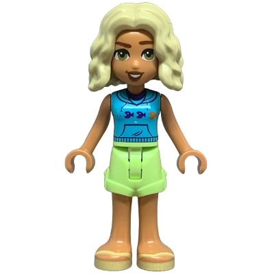 Friends Nova - Medium Azure Sleeveless Hoodie Yellowish Green Shorts Bright Light Yellow Sandals - Minifigure