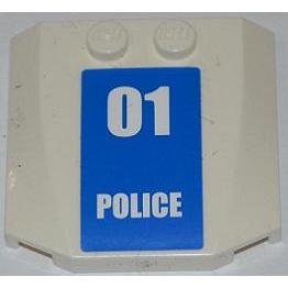 Wedge 4 x 4 x 2/3 Triple Curved with White '01 POLICE' on Blue Background Pattern (Sticker) - Set 7744 - Part - 45677pb015 - White - used - Qty:1