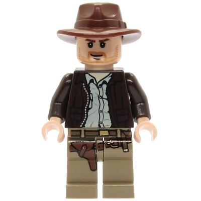 Indiana Jones - Dark Brown Jacket Reddish Brown Fedora Closed Mouth Lopsided Grin - Minifigure - Used