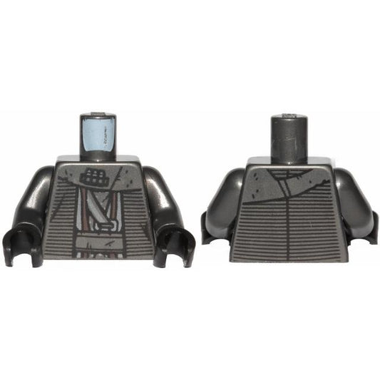Torso SW Striped Silver and Dark Brown Layered Robe Pattern / Pearl Dark Gray Arms / Black Hands - Part - 973pb3977c01 - Pearl Dark Gray - used - Qty:1