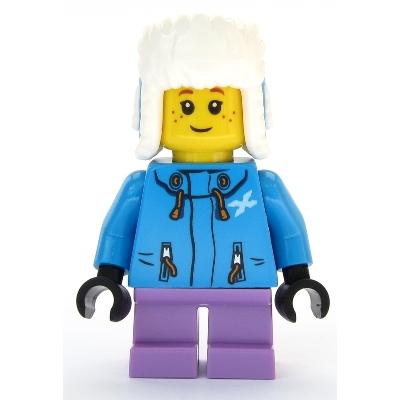 Girl - Dark Azure Jacket Medium Lavender Short Legs Ushanka Hat - Minifigure - New