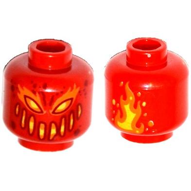 Minifigure Head Alien Lava Monster with Dark Red Yellow and Orange Eyes and Smile Flames on Back Pattern - Part - 3626pb1645 - Red - new - Qty:1