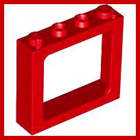 Window 1 x 4 x 3 Train - 2 Hollow Studs and 2 Solid Studs - Part - 6556 - Red - used - Qty:1