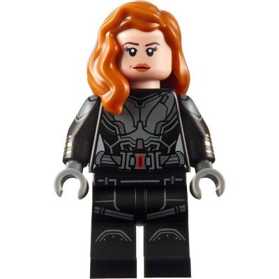 Black Widow - Black Jumpsuit Dark Orange Mid-Length Hair Printed Legs Printed Arms - Minifigure - Used