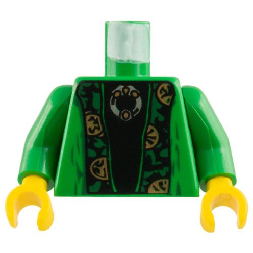 Torso Robe Open with Dark Green and Gold Trim over Black Shirt Silver Brooch Pattern / Green Arms / Yellow Hands - Part - 973pb0129c01 - Green - used - Qty:1