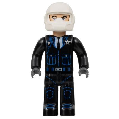 Police - Black Legs Black Jacket White Helmet Light Nougat Head (4240886) - Minifigure - Used