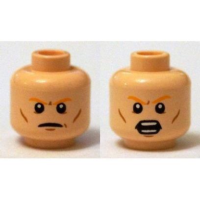 Minifigure Head Dual Sided Orange Eyebrows Cheek Lines Closed Mouth / Open Mouth with Teeth Pattern - Part - 3626pb1265 - Light Nougat - used - Qty:1