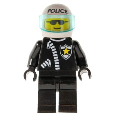 Police - Zipper with Sheriff Star White Helmet with Police Pattern Trans-Light Blue Visor - Minifigure - Used