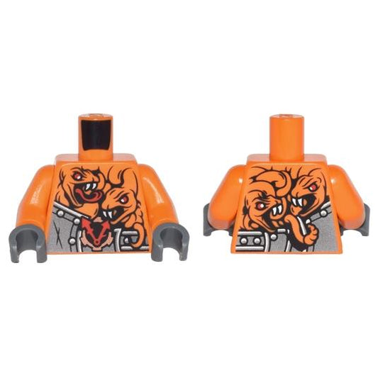 Torso Ninjago Armor with Rivets Clock and 4 Orange Snakes with Red Eyes and White Fangs Pattern / Orange Arms / Dark Bluish Gray Hands - Part - 973pb2614c01 - Orange - new - Qty:1