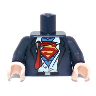 Torso Suit Rumpled White Shirt with Red Tie and Red and Yellow Superman 'S' Logo Pattern / Dark Blue Arms / Light Nougat Hands - Part - 973pb1537c01 - Dark Blue - used - Qty:1