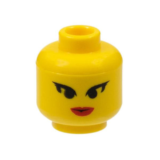Minifigure Head Female Black Pointed Eyelashes Red Lips Pattern - Part - 3626pb0021 - Yellow - new - Qty:1